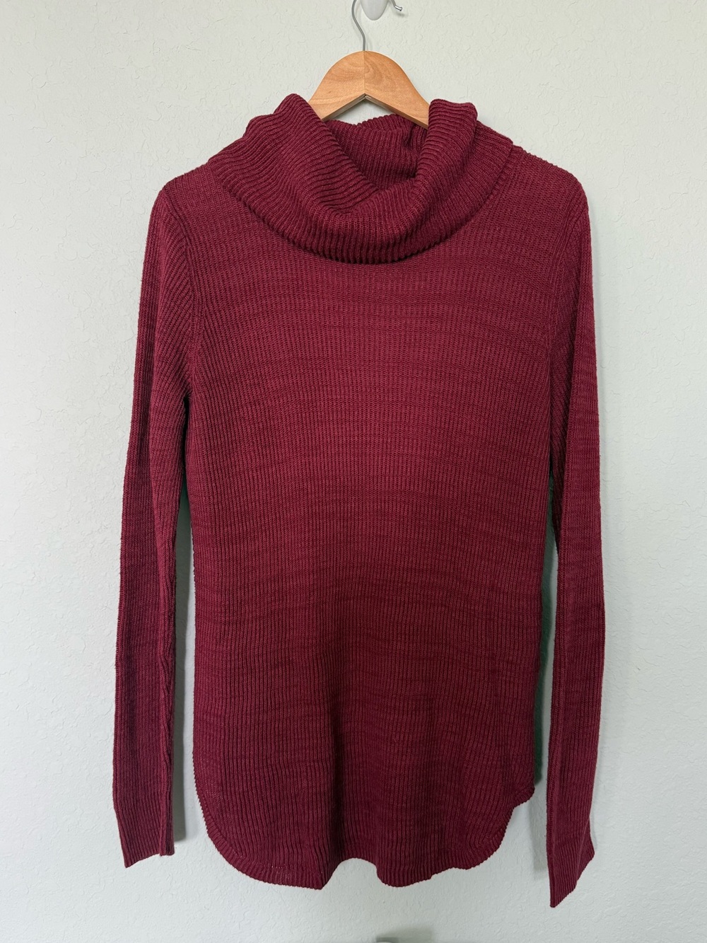Lucky Brand Burgundy Cowl Neck Ribbed Tunic Sweater